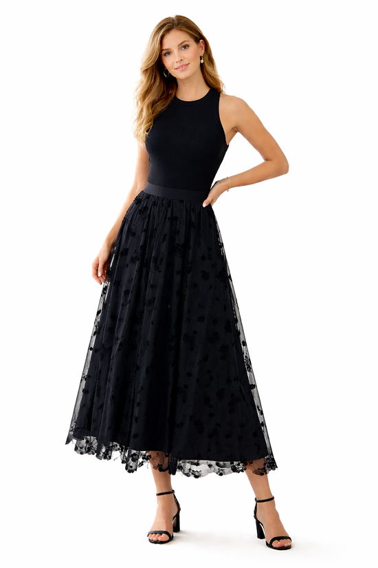 Gioia Floral Skirt — Graceful Bloom in Classic Black
