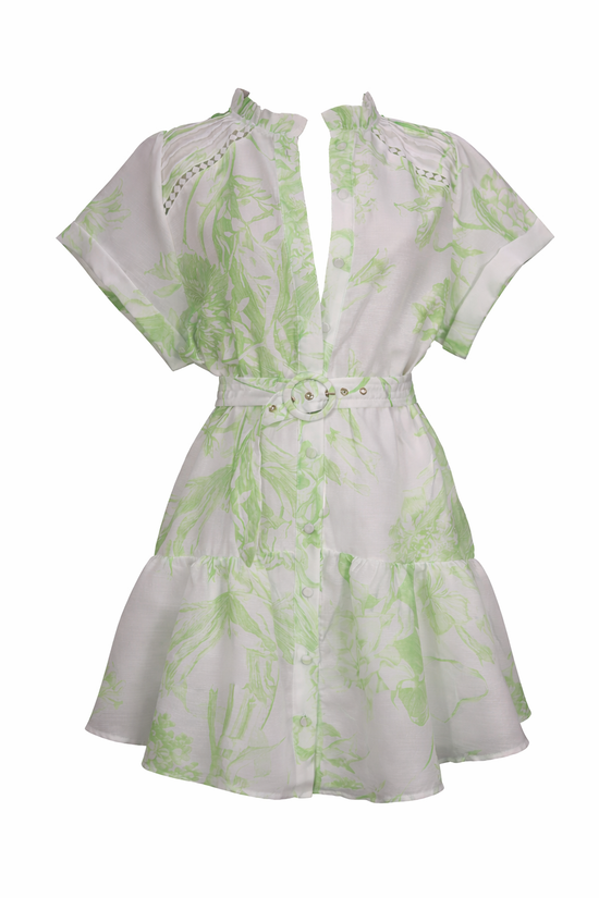 Lime Button Doll Dress – Playful Frills & Waist-Defining Belt