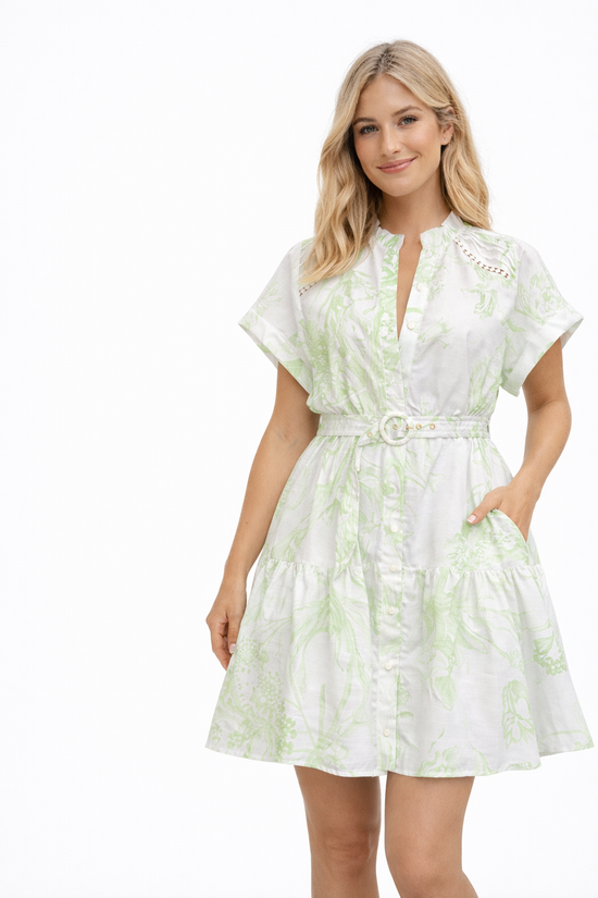 Lime Button Doll Dress – Playful Frills & Waist-Defining Belt