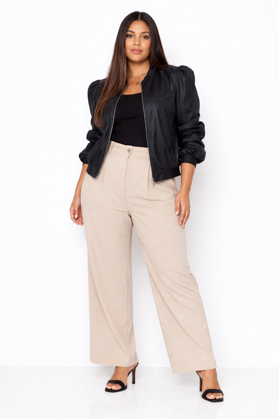 Black Bomber Jacket – Edgy Style with Balloon Sleeves