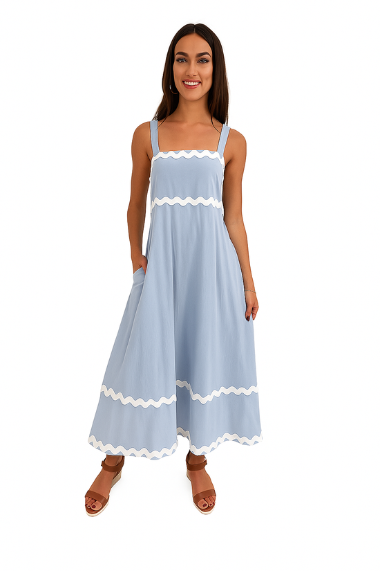 Azure Wave Cotton Maxi Dress