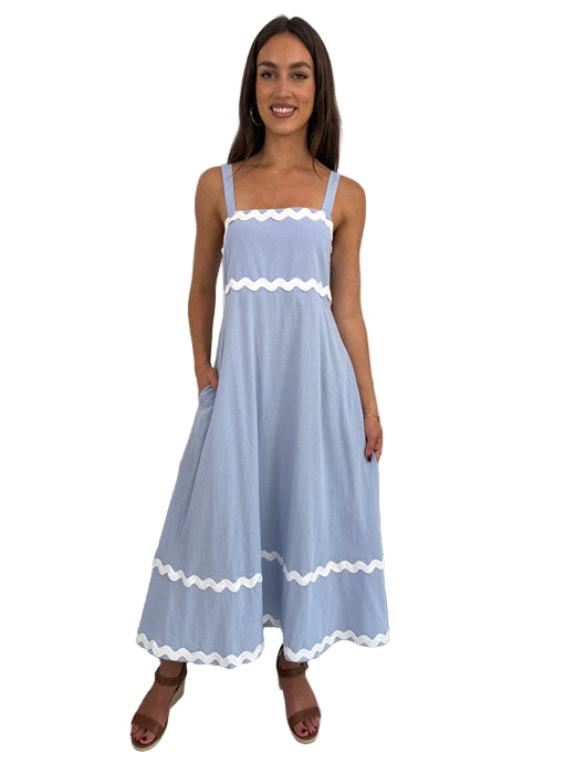 Azure Wave Cotton Maxi Dress